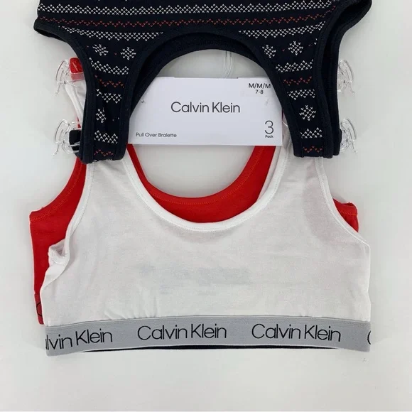 Calvin Klein NWT Girls' Red, Black, and White 3-Pack Pull Over Bralette, Medium - Picture 5 of 12